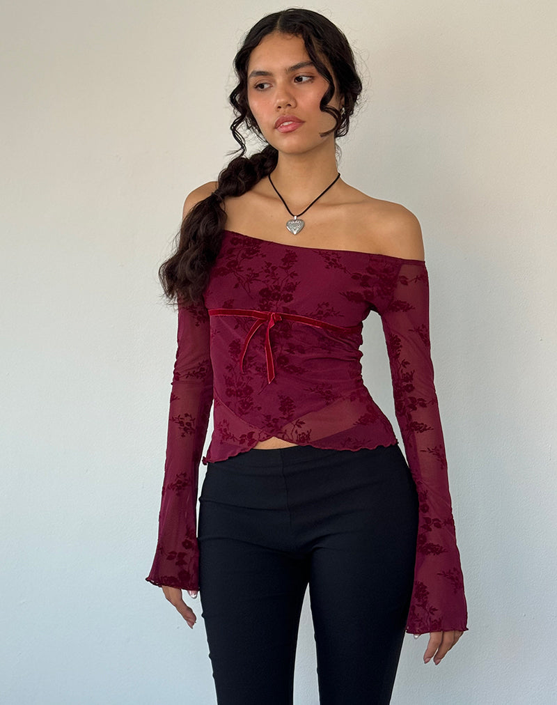 Kareena Top i Botanisk Blomst Maroon