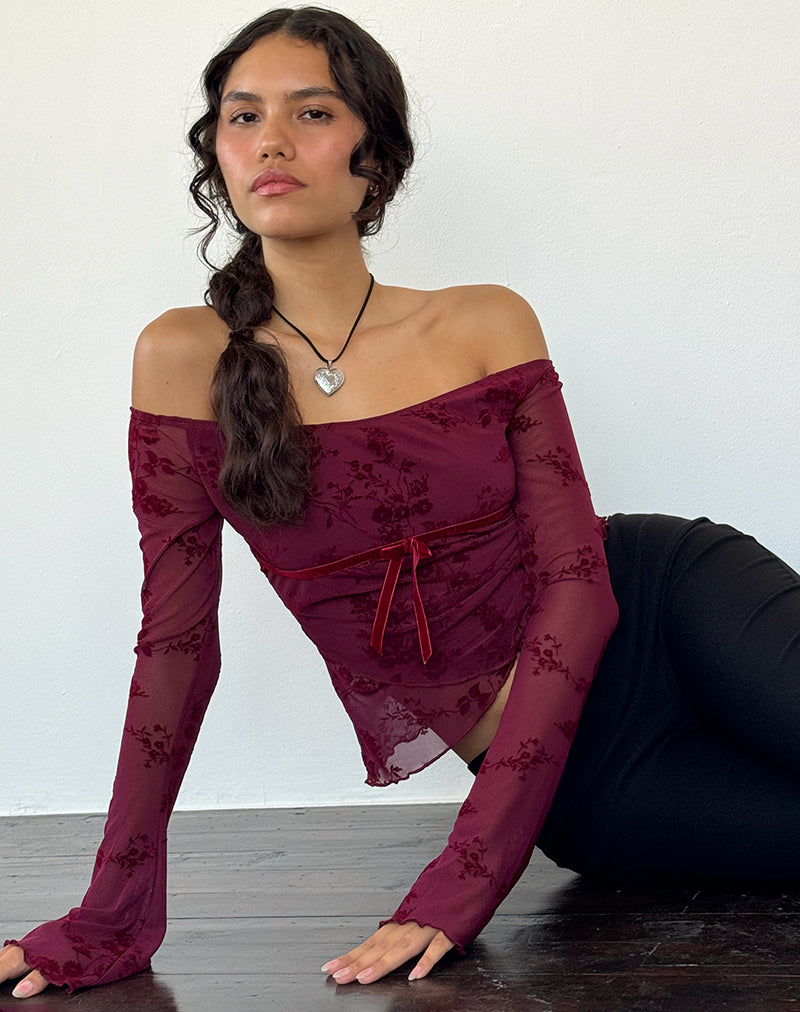 Kareena Top i Botanisk Blomst Maroon