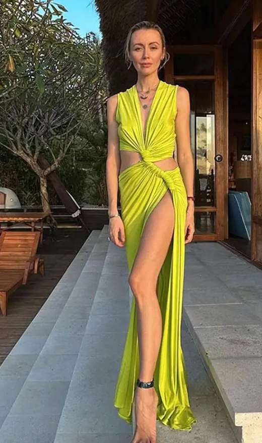 Neon grøn cut-out maxi kjole