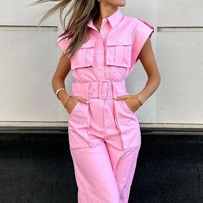 Amalia | Rosa Bælte Jumpsuit