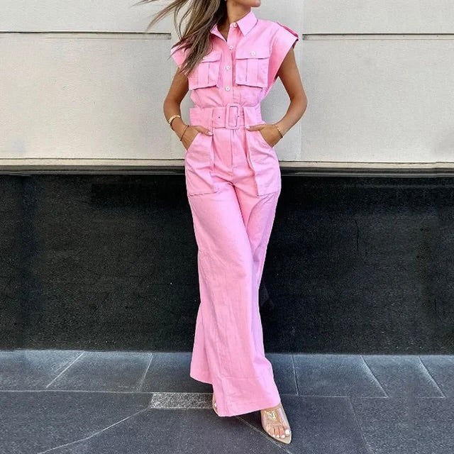 Amalia | Rosa Bælte Jumpsuit