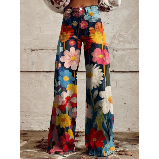 ATASHA™ | Vide Bukser med Blomsterprint
