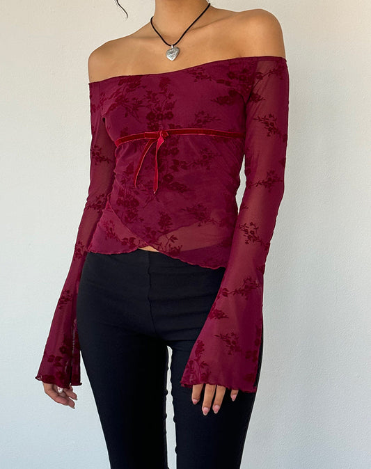 Kareena Top i Botanisk Blomst Maroon