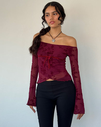 Kareena Top i Botanisk Blomst Maroon