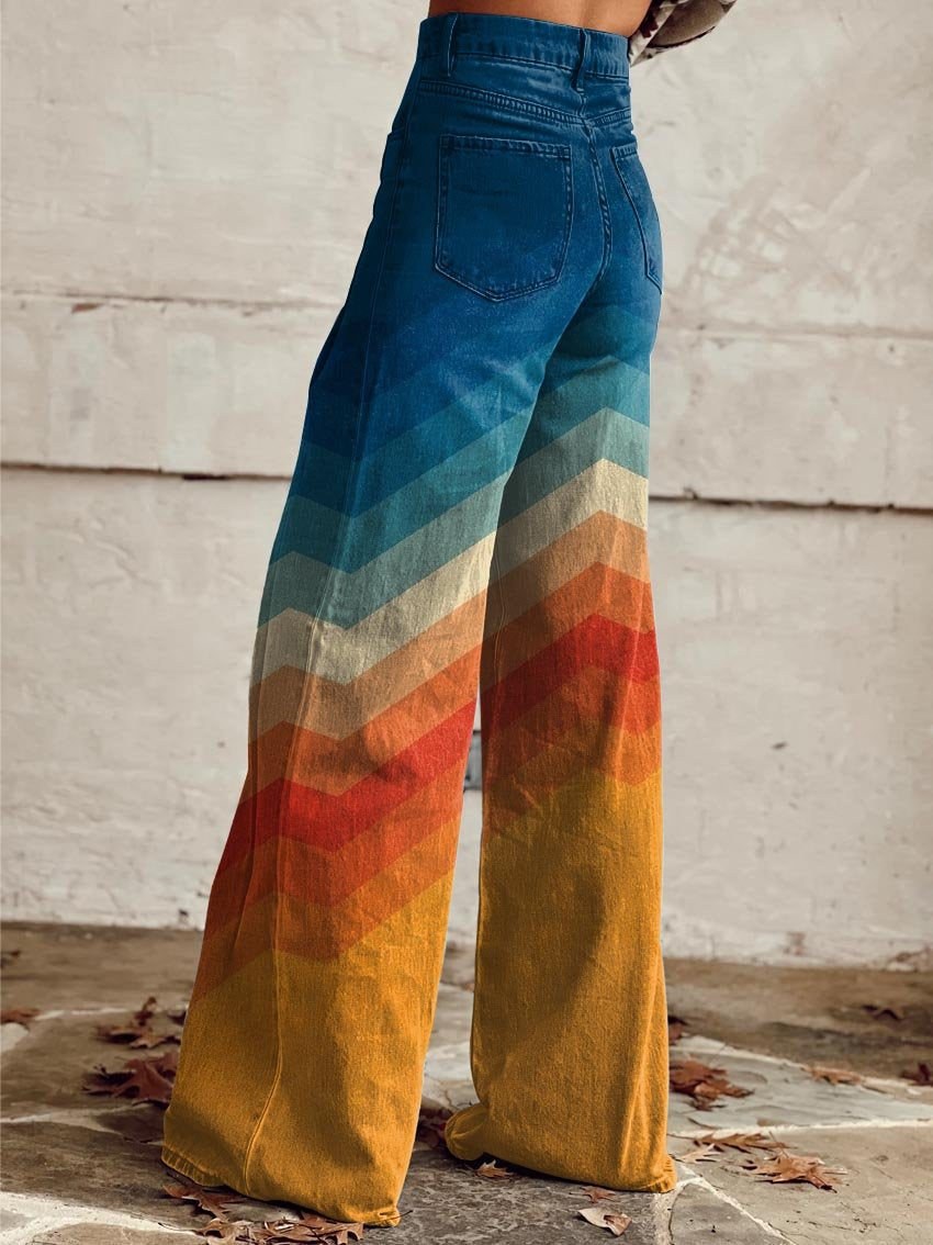 ESTELA™ | Retro Chevron Bukser med Vide Ben